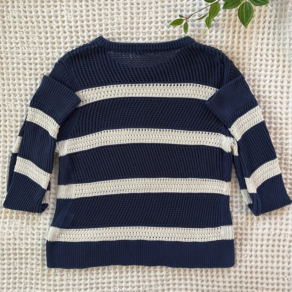 White + Warren Luxury brand Blue and White Crew Neck Sweater - Picture 2 of 4